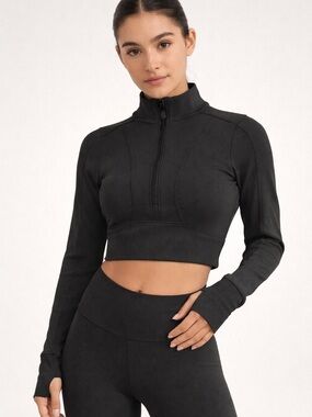 Vortex Rib Academy Half Zip Jacket XS Ribbed Half Zip Cropped Top Black